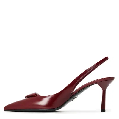 Prada Slingback Pumps In Leather With Brushed Finish In Red