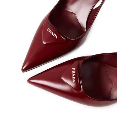 Prada Slingback Pumps In Leather With Brushed Finish In Red