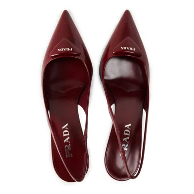 Prada Slingback Pumps In Leather With Brushed Finish In Red
