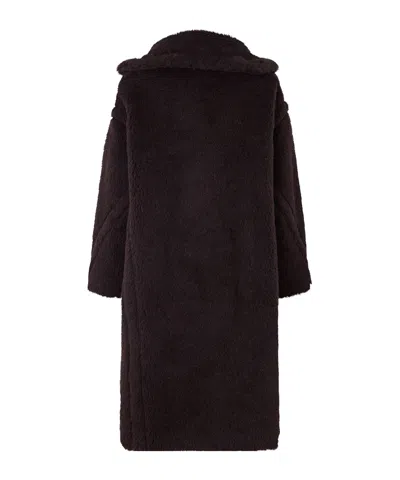 Max Mara Teddy Fabric Long Coat In Black