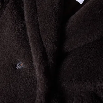 Max Mara Teddy Fabric Long Coat In Black