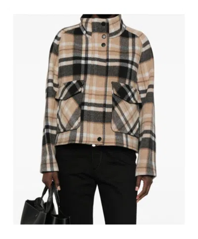Pinko Double-layered Check-pattern High-neck Coat In Brown