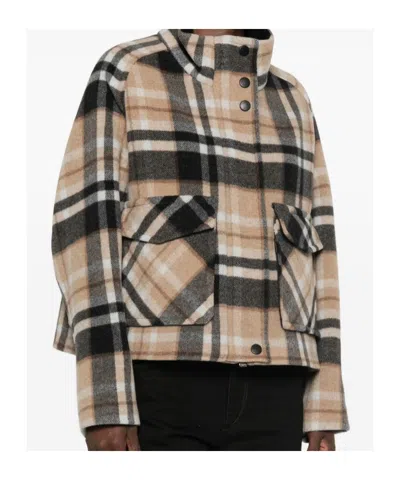 Pinko Double-layered Check-pattern High-neck Coat In Brown
