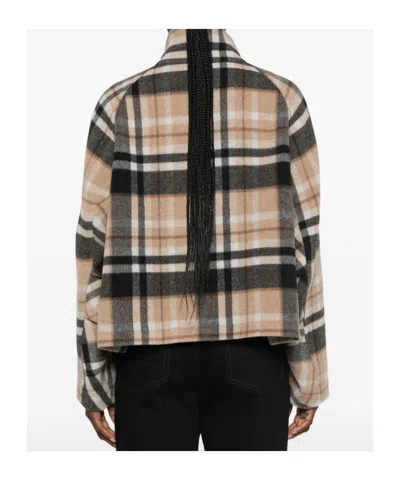 Pinko Double-layered Check-pattern High-neck Coat In Brown