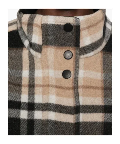 Pinko Double-layered Check-pattern High-neck Coat In Brown