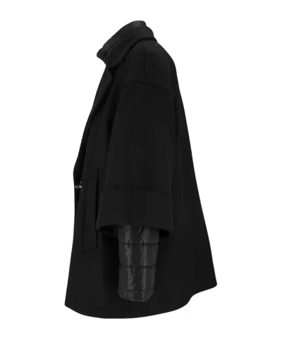 Fay Black Double-breasted Removable Down Lining Wool-blend Cape In Black