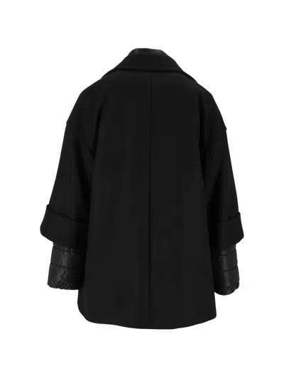 Fay Black Double-breasted Removable Down Lining Wool-blend Cape In Black