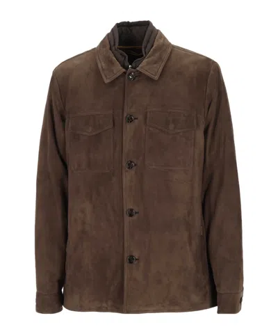 Moorer Polyester Blend Down Jacket Collared Pockets In Animal Print