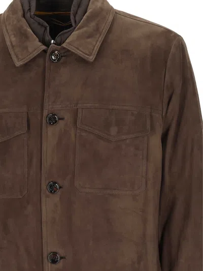 Moorer Polyester Blend Down Jacket Collared Pockets In Animal Print