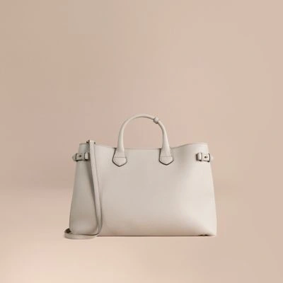 Shop Burberry The Large Banner In Leather And House Check In Light Grey Melange