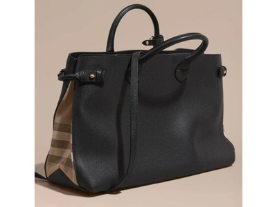 Shop Burberry The Large Banner In Leather And House Check In Black