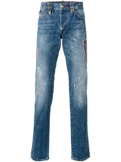 Shop Philipp Plein Flame Straight-leg Jeans - Blue