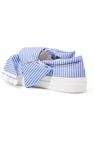Shop Joshua Sanders Knotted Striped Cotton-poplin Slip-on Sneakers