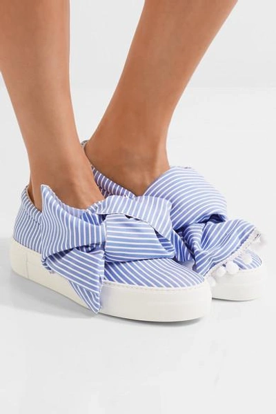 Shop Joshua Sanders Knotted Striped Cotton-poplin Slip-on Sneakers