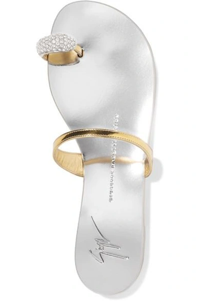 Shop Giuseppe Zanotti Crystal-embellished Metallic Leather Sandals