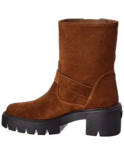 Stuart Weitzman Soho Moto Suede Bootie In Brown
