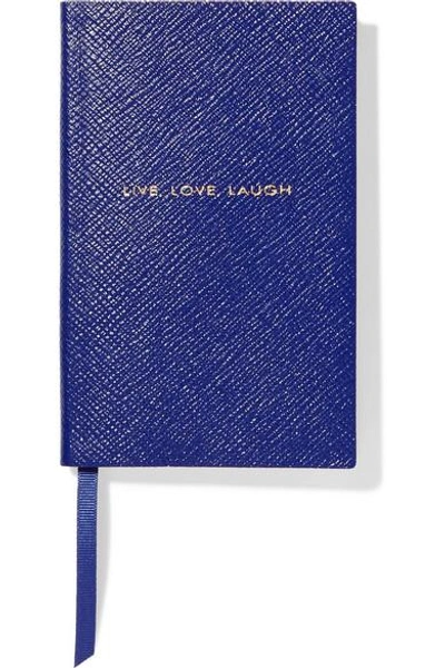 Shop Smythson Panama Live Love Laugh Textured-leather Notebook In Royal Blue