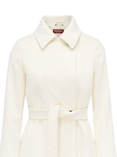 Max Mara Double-breasted Belted Virgin-wool Coat In White