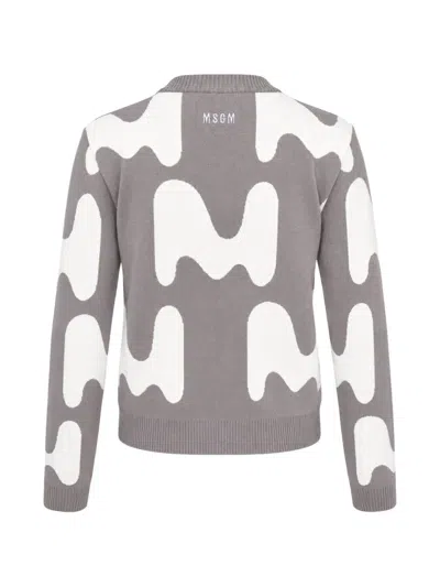 Msgm Jacquard Crew-neck Cardigan In Multi