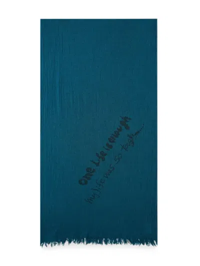 Y's Oversized Fringe-trim Scarf In Blue