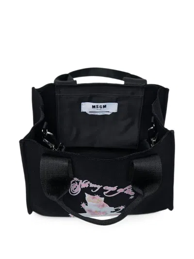 Msgm Small Two-way Tote Bag In Black