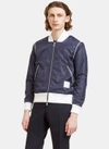 THOM BROWNE Men’s Technical Bouclé Knit Lined Bomber Jacket in Navy