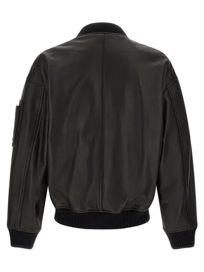 Dsquared2 Leather Jacket Front Pockets Ribbed Cuffs In Black