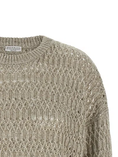 Brunello Cucinelli Micro Sequin Sweater Sweaters And Cardigans Beige In Neutral