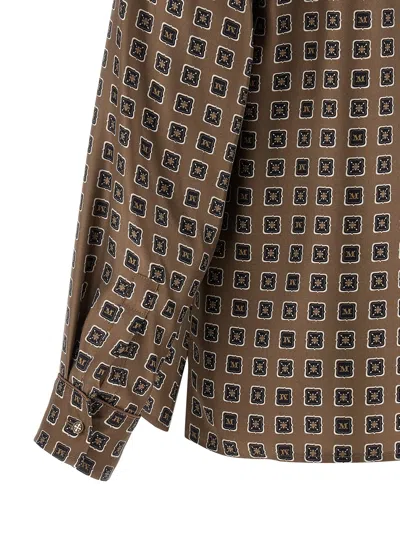 Max Mara Buttonless Printed Silk Shirt In Brown