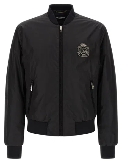 Dolce & Gabbana Dg Logo Patch Bomber Style Jacket In Black