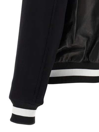 Balmain Varsity Lambskin Leather And Wool Jacket In Black