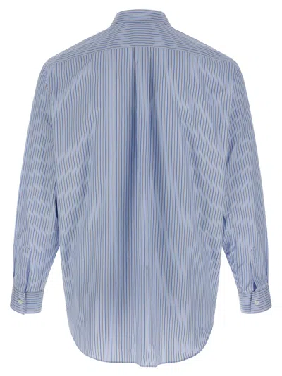 Comme Des Garçons Patterned Insert Cotton Poplin Shirt With Asymmetric Hem In Blue