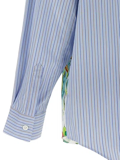 Comme Des Garçons Patterned Insert Cotton Poplin Shirt With Asymmetric Hem In Blue