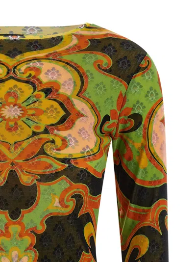 Etro Baroque Patterned Mesh Sweater In Multi