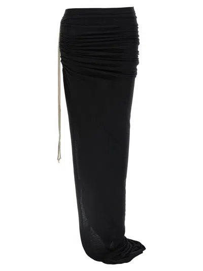 Rick Owens Draped Drawstring Maxi Ruched Side Slit In Black