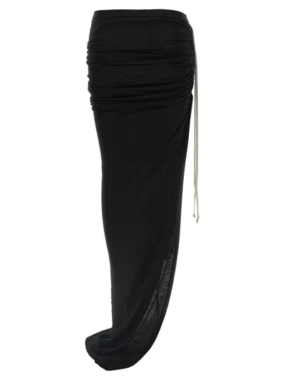 Rick Owens Draped Drawstring Maxi Ruched Side Slit In Black