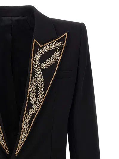 Balmain Embroidered Peak Lapel Blazer In Black