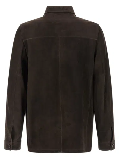 Moorer Brown Solid Shirt Collar Jacket In Brown