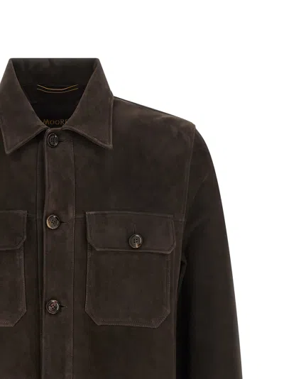 Moorer Brown Solid Shirt Collar Jacket In Brown