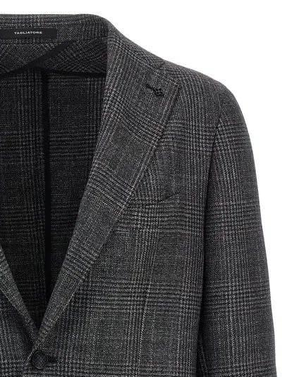 Tagliatore Check-patterned Virgin Wool Blend Blazer In Gray