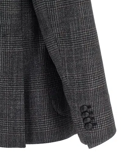 Tagliatore Check-patterned Virgin Wool Blend Blazer In Gray