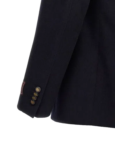 Etro Dark Blue Double Breasted Blazer In Blue