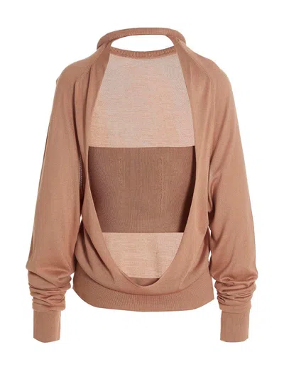 Ramael Beige Cut Out Insert Top Sweater In Brown
