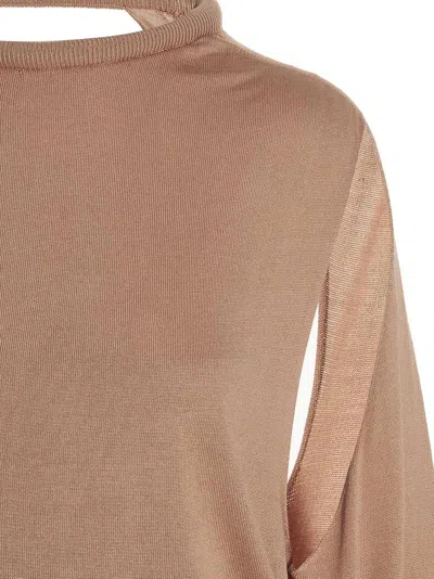 Ramael Beige Cut Out Insert Top Sweater In Brown