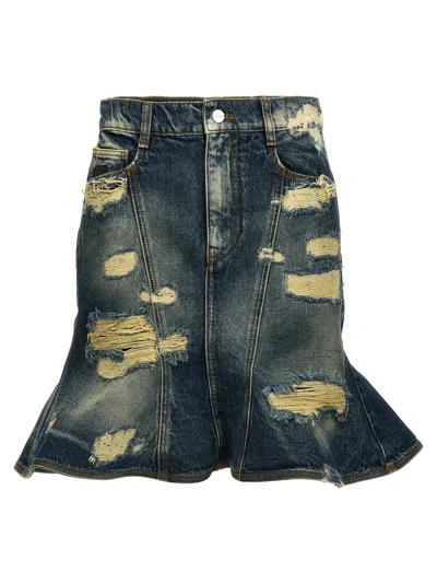 Marc Jacobs Distressed Mini Denim Skirt In Blue