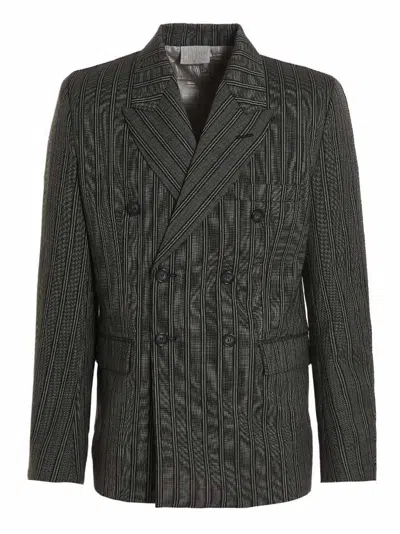 Vtmnts Virgin Wool Double-breasted Pinstriped Blazer In Black