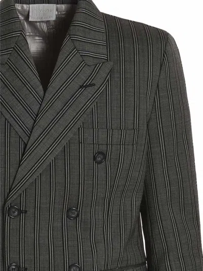 Vtmnts Virgin Wool Double-breasted Pinstriped Blazer In Black