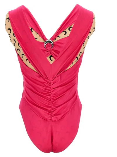 Marine Serre Logo-print Patchwork Bodysuit In Pink