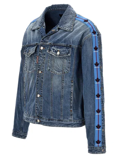 Dsquared2 Distressed Denim Jacket Paint Splatters In Blue