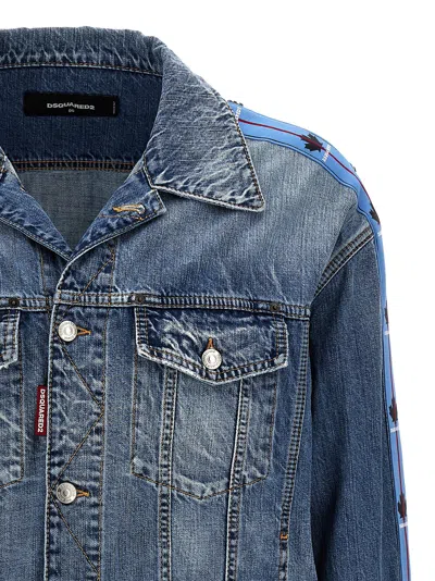 Dsquared2 Distressed Denim Jacket Paint Splatters In Blue